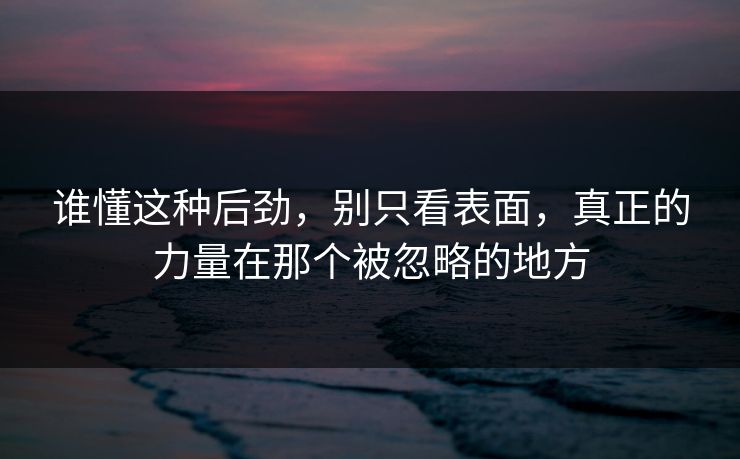 谁懂这种后劲，别只看表面，真正的力量在那个被忽略的地方