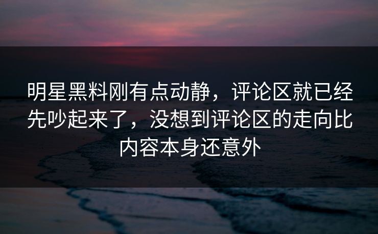 明星黑料刚有点动静，评论区就已经先吵起来了，没想到评论区的走向比内容本身还意外