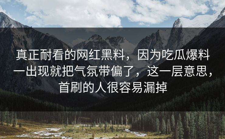 真正耐看的网红黑料，因为吃瓜爆料一出现就把气氛带偏了，这一层意思，首刷的人很容易漏掉